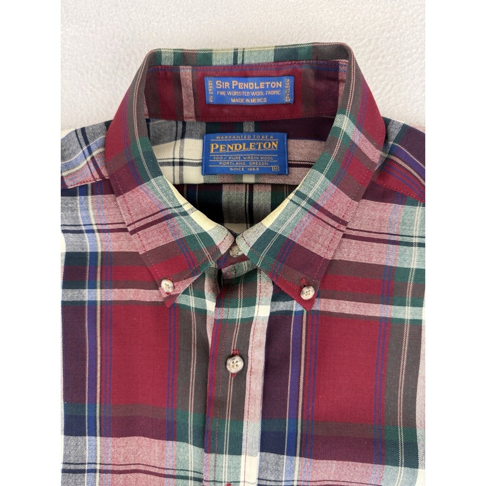 Pendleton Red Green Navy Plaid Button-Down Shirt